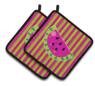 Fruit Face Pair of Pot Holders (Color: Watermelon Face, size: 7.5 x 7.5)