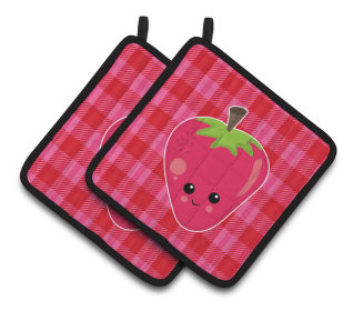 Fruit Face Pair of Pot Holders (Color: Strawberry Face, size: 7.5 x 7.5)