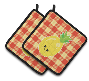 Fruit Face Pair of Pot Holders (Color: Pineapple Face, size: 7.5 x 7.5)