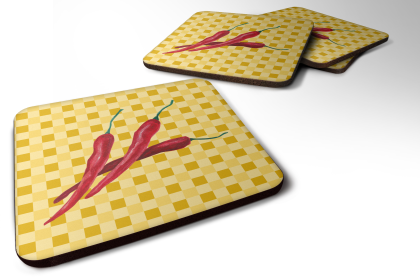 Food on Basketweave Foam Coaster (Color: Chili Peppers, size: 3.5 x 3.5)