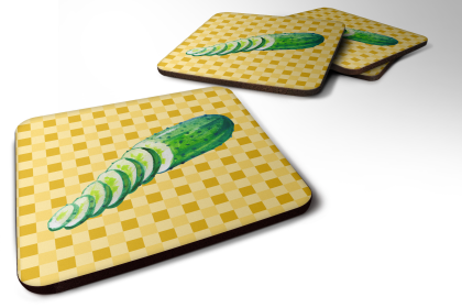 Food on Basketweave Foam Coaster (Color: Cucumber, size: 3.5 x 3.5)