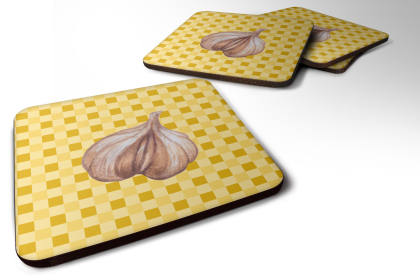 Food on Basketweave Foam Coaster (Color: Garlic, size: 3.5 x 3.5)