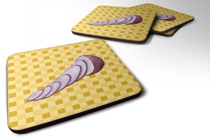 Food on Basketweave Foam Coaster (Color: Red Onion, size: 3.5 x 3.5)