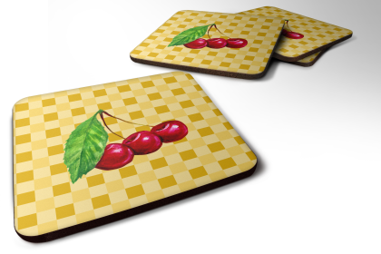 Food on Basketweave Foam Coaster (Color: Cherries, size: 3.5 x 3.5)