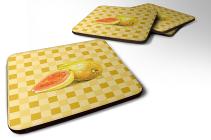 Food on Basketweave Foam Coaster (Color: Guava Sliced and Whole, size: 3.5 x 3.5)