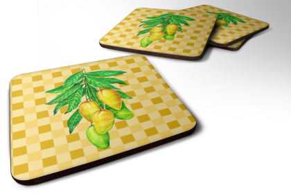 Food on Basketweave Foam Coaster (Color: Mangos on Branch, size: 3.5 x 3.5)