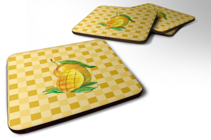Food on Basketweave Foam Coaster (Color: Mangos Ready, size: 3.5 x 3.5)