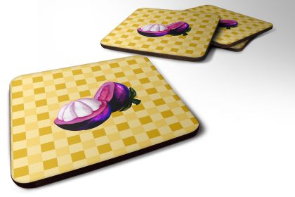 Food on Basketweave Foam Coaster (Color: Mangosteen Sliced, size: 3.5 x 3.5)