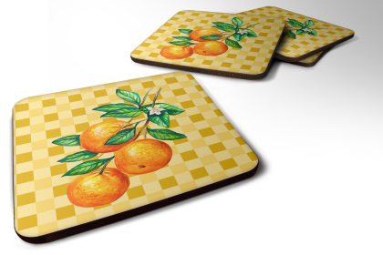 Food on Basketweave Foam Coaster (Color: Oranges on Branch, size: 3.5 x 3.5)