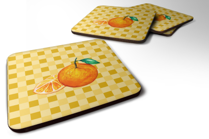 Food on Basketweave Foam Coaster (Color: Oranges and Slice, size: 3.5 x 3.5)