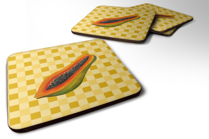 Food on Basketweave Foam Coaster (Color: Sliced Papaya, size: 3.5 x 3.5)