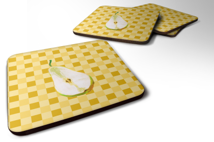Food on Basketweave Foam Coaster (Color: Sliced Pear, size: 3.5 x 3.5)