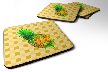 Whole Fruit on Basketweave Foam Coaster (Color: Pineapple2, size: 3.5 x 3.5)