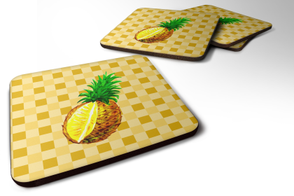 Whole Fruit on Basketweave Foam Coaster (Color: Pineapple Cut, size: 3.5 x 3.5)