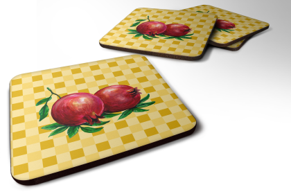 Whole Fruit on Basketweave Foam Coaster (Color: Pomegranates, size: 3.5 x 3.5)