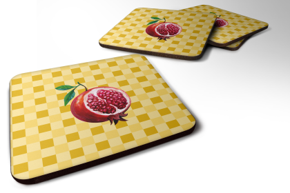 Food on Basketweave Foam Coaster (Color: Sliced Pomegranate, size: 3.5 x 3.5)