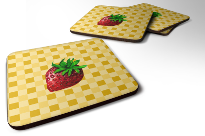 Food on Basketweave Foam Coaster (Color: Strawberry, size: 3.5 x 3.5)