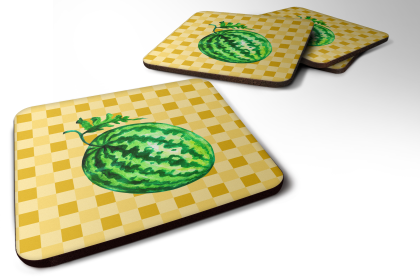Whole Fruit on Basketweave Foam Coaster (Color: Watermelon, size: 3.5 x 3.5)