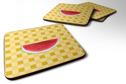 Food on Basketweave Foam Coaster (Color: Sliced Watermelon, size: 3.5 x 3.5)