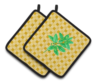 Vegetable on Pair of Pot Holders (Color: Basil on Basketweave, size: 7.5 x 7.5)
