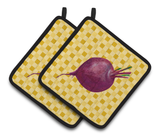 Vegetable on Pair of Pot Holders (Color: Beet Root on Basketweave, size: 7.5 x 7.5)