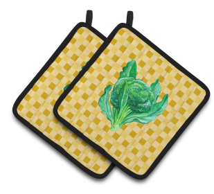 Baker on Pair of Pot Holders (Color: Broccoli on Basketweave, size: 7.5 x 7.5)