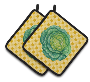 Baker on Pair of Pot Holders (Color: Cabbage on Basketweave, size: 7.5 x 7.5)