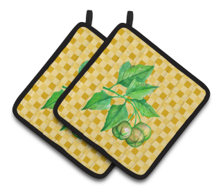 Vegetable on Pair of Pot Holders (Color: Candlenut on Basketweave, size: 7.5 x 7.5)