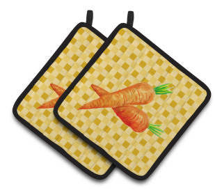 Vegetable on Pair of Pot Holders (Color: Carrots on Basketweave, size: 7.5 x 7.5)