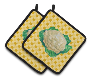 Vegetable on Pair of Pot Holders (Color: Cauliflower on Basketweave, size: 7.5 x 7.5)