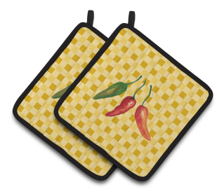 Vegetable on Pair of Pot Holders (Color: Cayenne Pepper on Basketweave, size: 7.5 x 7.5)