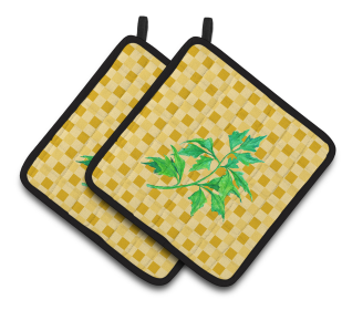 Vegetable on Pair of Pot Holders (Color: Celery on Basketweave, size: 7.5 x 7.5)