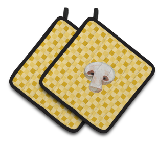 Vegetable on Pair of Pot Holders (Color: Champignon Mushroom on Basketweave, size: 7.5 x 7.5)