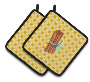 Vegetable on Pair of Pot Holders (Color: Cinnamon on Basketweave, size: 7.5 x 7.5)