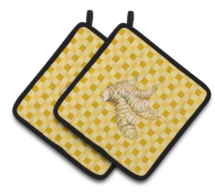 Vegetable on Pair of Pot Holders (Color: Galangal on Basketweave, size: 7.5 x 7.5)