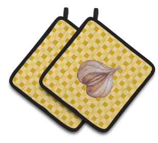 Vegetable on Pair of Pot Holders (Color: Garlic on Basketweave, size: 7.5 x 7.5)