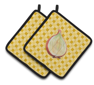 Vegetable on Pair of Pot Holders (Color: Onion on Basketweave, size: 7.5 x 7.5)