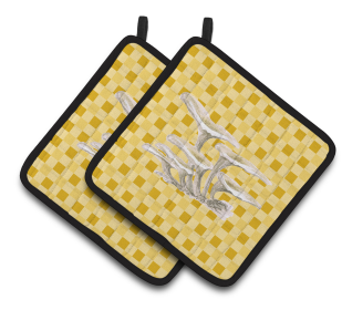 Vegetable on Pair of Pot Holders (Color: Oyster Mushrooms on Basketweave, size: 7.5 x 7.5)