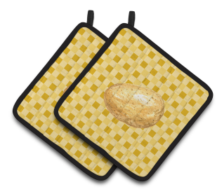 Vegetable on Pair of Pot Holders (Color: Potato on Basketweave, size: 7.5 x 7.5)