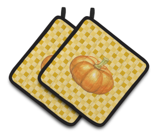 Vegetable on Pair of Pot Holders (Color: Pumpkin on Basketweave, size: 7.5 x 7.5)