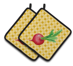 Vegetable on Pair of Pot Holders (Color: Radish on Basketweave, size: 7.5 x 7.5)
