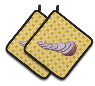 Vegetable on Pair of Pot Holders (Color: Red Onion on Basketweave, size: 7.5 x 7.5)