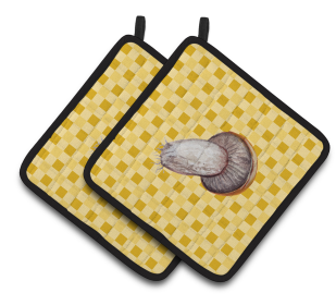 Vegetable on Pair of Pot Holders (Color: Rotkappe Mushroom on Basketweave, size: 7.5 x 7.5)