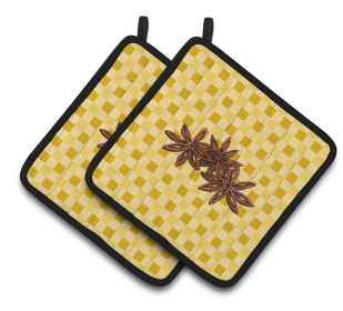 Vegetable on Pair of Pot Holders (Color: Star Anise on Basketweave, size: 7.5 x 7.5)