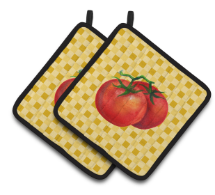 Vegetable on Pair of Pot Holders (Color: Tomato on Basketweave, size: 7.5 x 7.5)