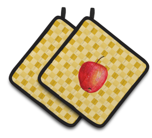 Fruit on Pair of Pot Holders (Color: Whole Apple on Basketweave, size: 7.5 x 7.5)