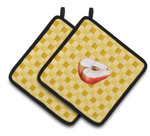 Fruit on Pair of Pot Holders (Color: Sliced Apple on Basketweave, size: 7.5 x 7.5)