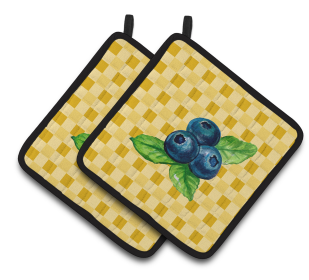 Baker on Pair of Pot Holders (Color: Blueberries on Basketweave, size: 7.5 x 7.5)