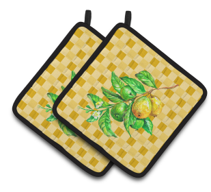Fruit on Pair of Pot Holders (Color: Guavas Branch on Basketweave, size: 7.5 x 7.5)