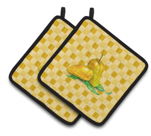 Fruit on Pair of Pot Holders (Color: Mangos on Basketweave, size: 7.5 x 7.5)